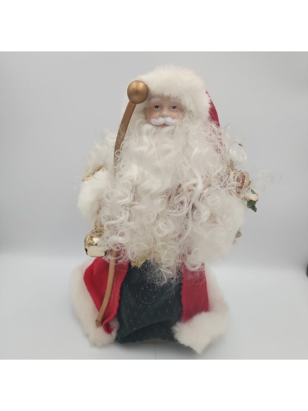 Vintage Tree Topper Holiday Workshop Santa Claus  12" Christmas Red Corduroy